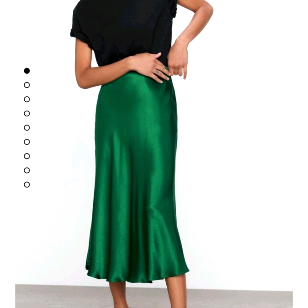 Zara satin effect green midaxi skirt
